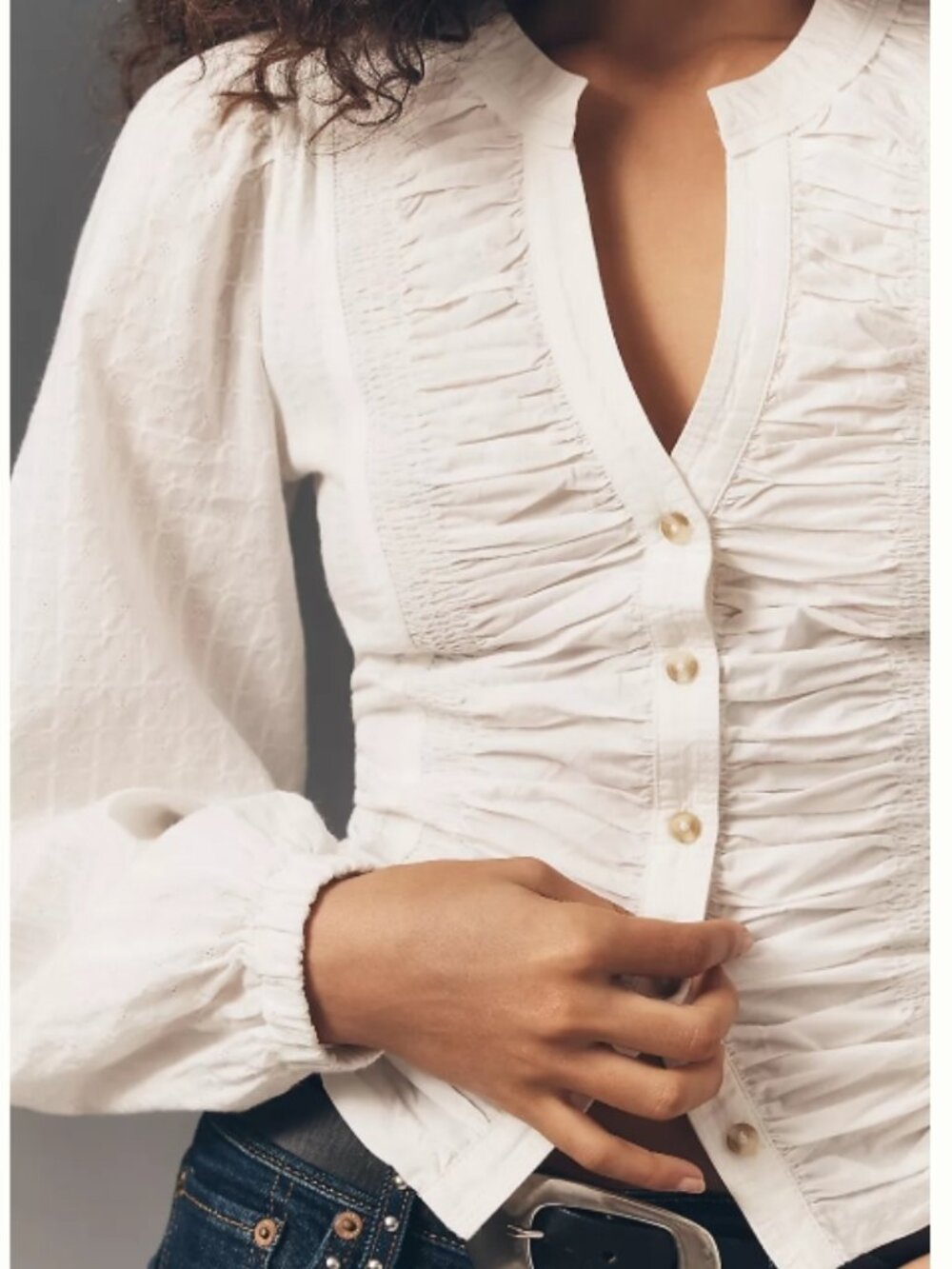 NWT Anthropologie Pilcro Long-Sleeve Reworked Buttondown Buttercream Top - Picture 5 of 10